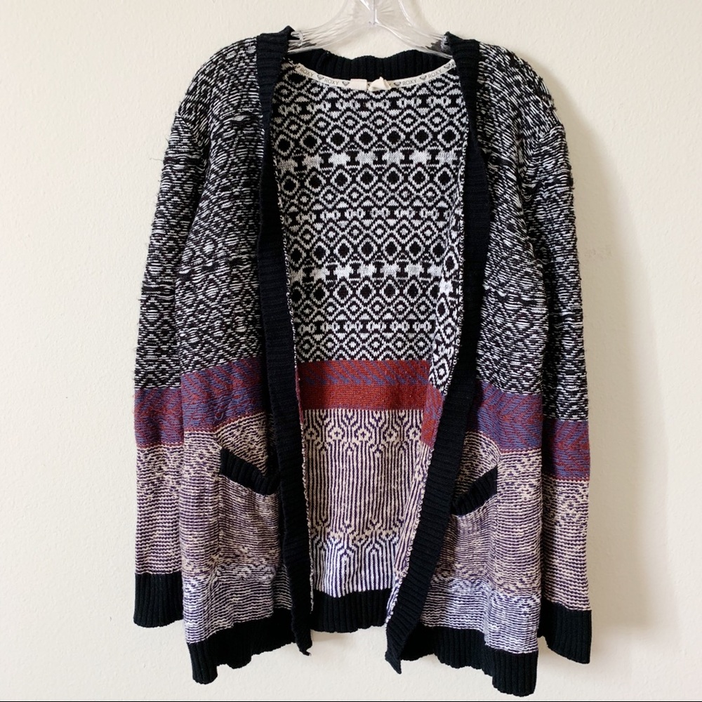 Roxy mix pattern open front cardigan sweater m/l
